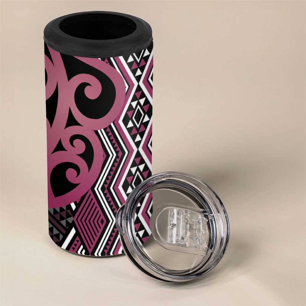 Maori Taniko Patterns 4 in 1 Can Cooler Tumbler Pink Patiki Motifs Mix Whakairo Ngaru LT7 - Polynesian Pride