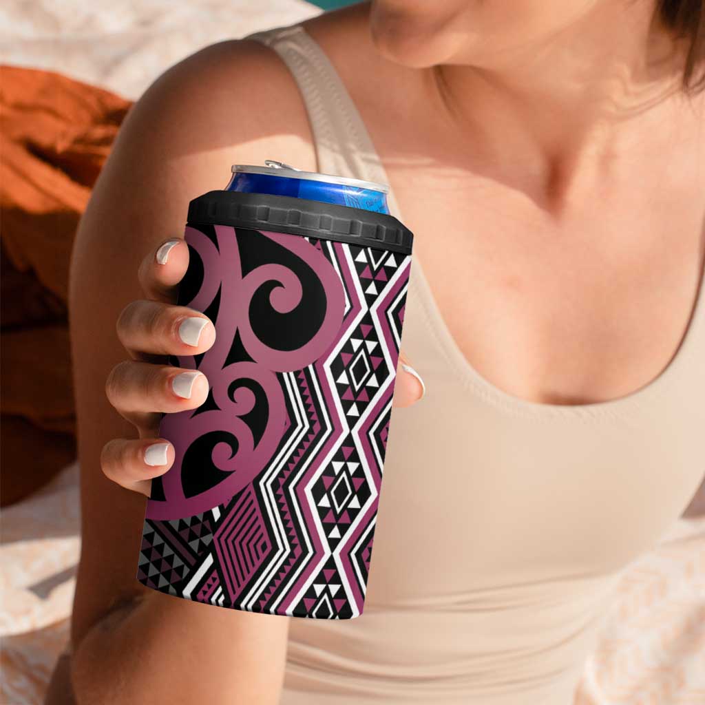 Maori Taniko Patterns 4 in 1 Can Cooler Tumbler Pink Patiki Motifs Mix Whakairo Ngaru LT7 - Polynesian Pride