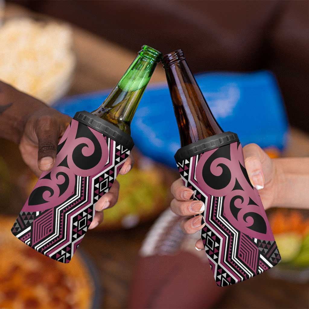 Maori Taniko Patterns 4 in 1 Can Cooler Tumbler Pink Patiki Motifs Mix Whakairo Ngaru LT7 - Polynesian Pride