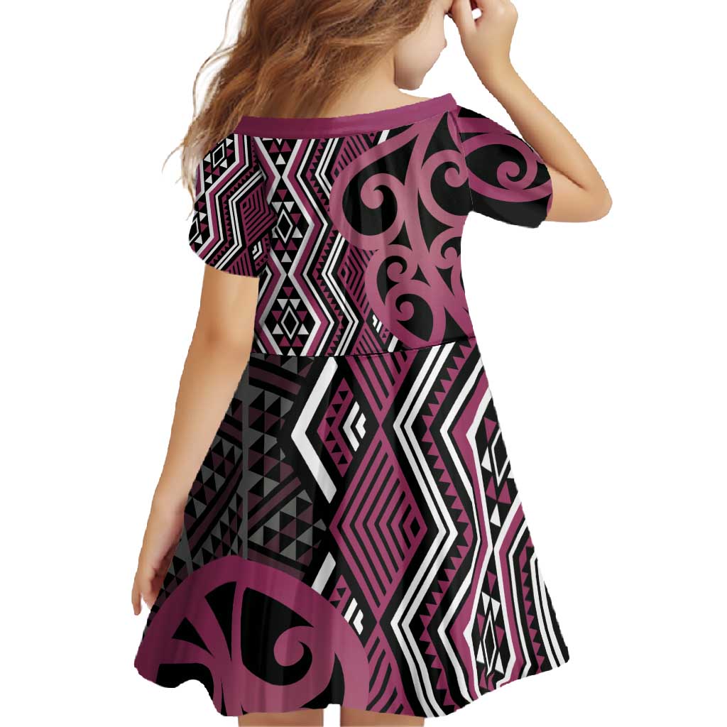 Maori Taniko Patterns Family Matching Mermaid Dress and Hawaiian Shirt Pink Patiki Motifs Mix Whakairo Ngaru LT7 - Polynesian Pride