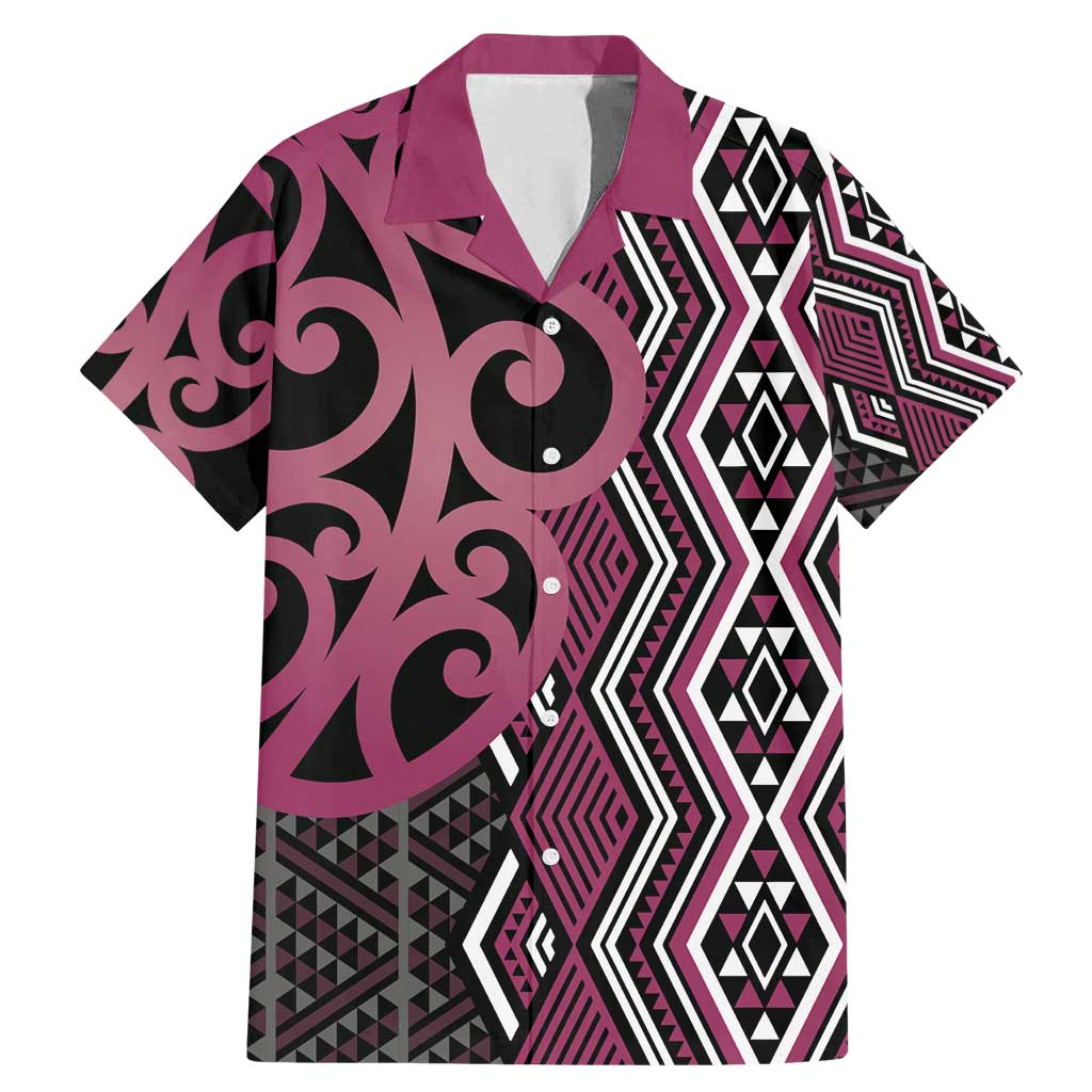 Maori Taniko Patterns Family Matching Mermaid Dress and Hawaiian Shirt Pink Patiki Motifs Mix Whakairo Ngaru LT7 Dad's Shirt - Short Sleeve Pink - Polynesian Pride