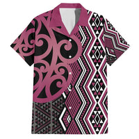 Maori Taniko Patterns Family Matching Off Shoulder Short Dress and Hawaiian Shirt Pink Patiki Motifs Mix Whakairo Ngaru LT7 Dad's Shirt - Short Sleeve Pink - Polynesian Pride