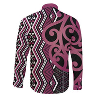 Maori Taniko Patterns Family Matching Puletasi and Hawaiian Shirt Pink Patiki Motifs Mix Whakairo Ngaru LT7 - Polynesian Pride