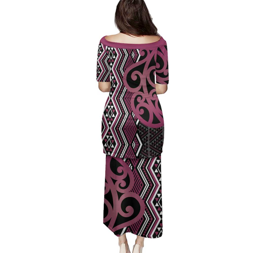 Maori Taniko Patterns Family Matching Puletasi and Hawaiian Shirt Pink Patiki Motifs Mix Whakairo Ngaru LT7 - Polynesian Pride