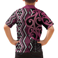 Maori Taniko Patterns Family Matching Tank Maxi Dress and Hawaiian Shirt Pink Patiki Motifs Mix Whakairo Ngaru LT7 - Polynesian Pride