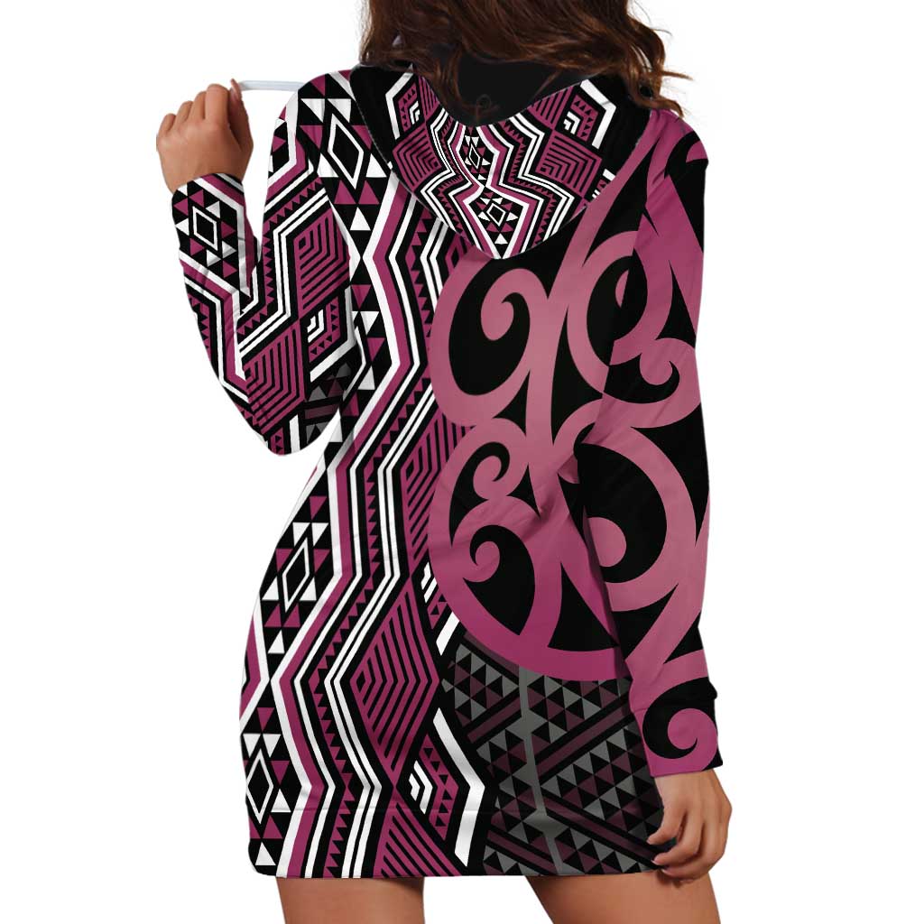 Maori Taniko Patterns Hoodie Dress Pink Patiki Motifs Mix Whakairo Ngaru LT7 - Polynesian Pride