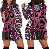 Maori Taniko Patterns Hoodie Dress Pink Patiki Motifs Mix Whakairo Ngaru LT7 - Polynesian Pride