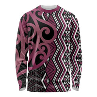 Maori Taniko Patterns Long Sleeve Shirt Pink Patiki Motifs Mix Whakairo Ngaru