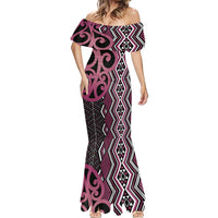Maori Taniko Patterns Mermaid Dress Pink Patiki Motifs Mix Whakairo Ngaru LT7 - Polynesian Pride