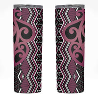 Maori Taniko Patterns Skinny Tumbler Pink Patiki Motifs Mix Whakairo Ngaru LT7 Pink - Polynesian Pride