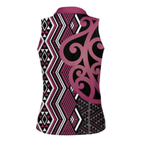Maori Taniko Patterns Women Sleeveless Polo Shirt Pink Patiki Motifs Mix Whakairo Ngaru LT7 - Polynesian Pride