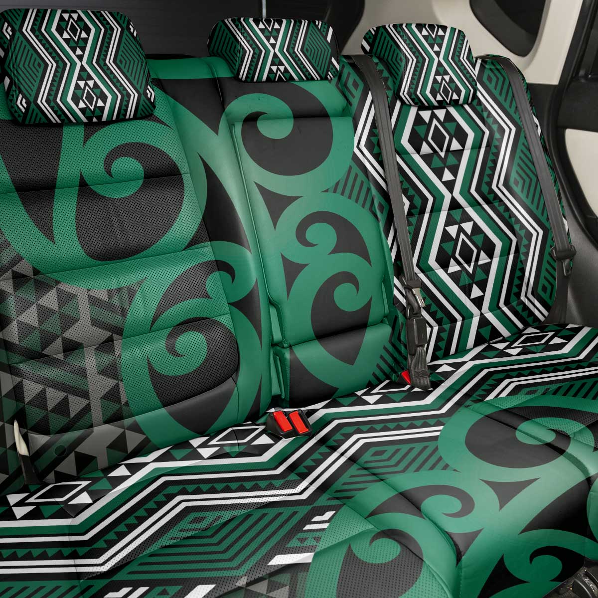 Maori Taniko Patterns Back Car Seat Cover Pounamu Patiki Motifs Mix Whakairo Ngaru LT7 - Polynesian Pride