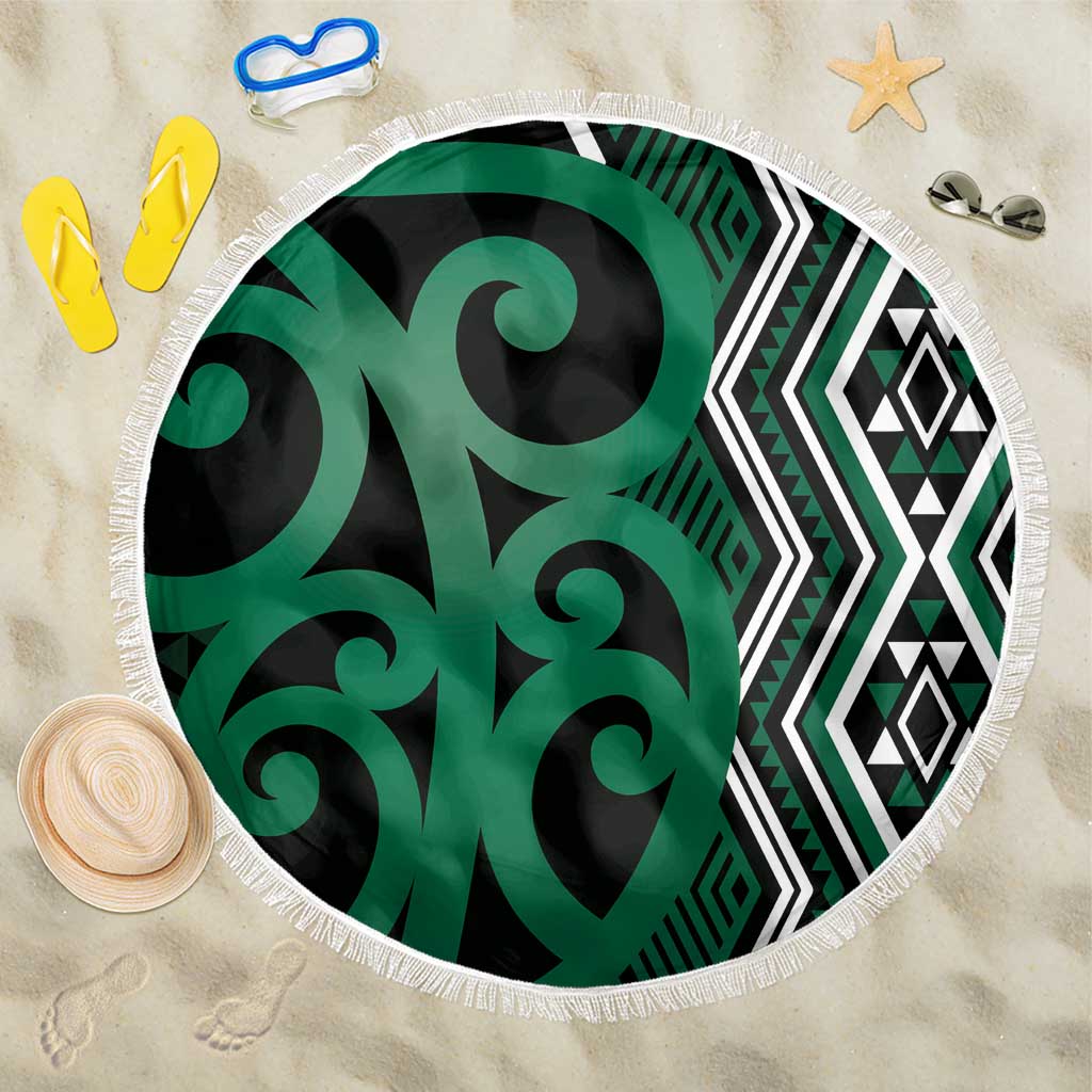 Maori Taniko Patterns Beach Blanket Pounamu Patiki Motifs Mix Whakairo Ngaru LT7 One Size 150cm Green - Polynesian Pride