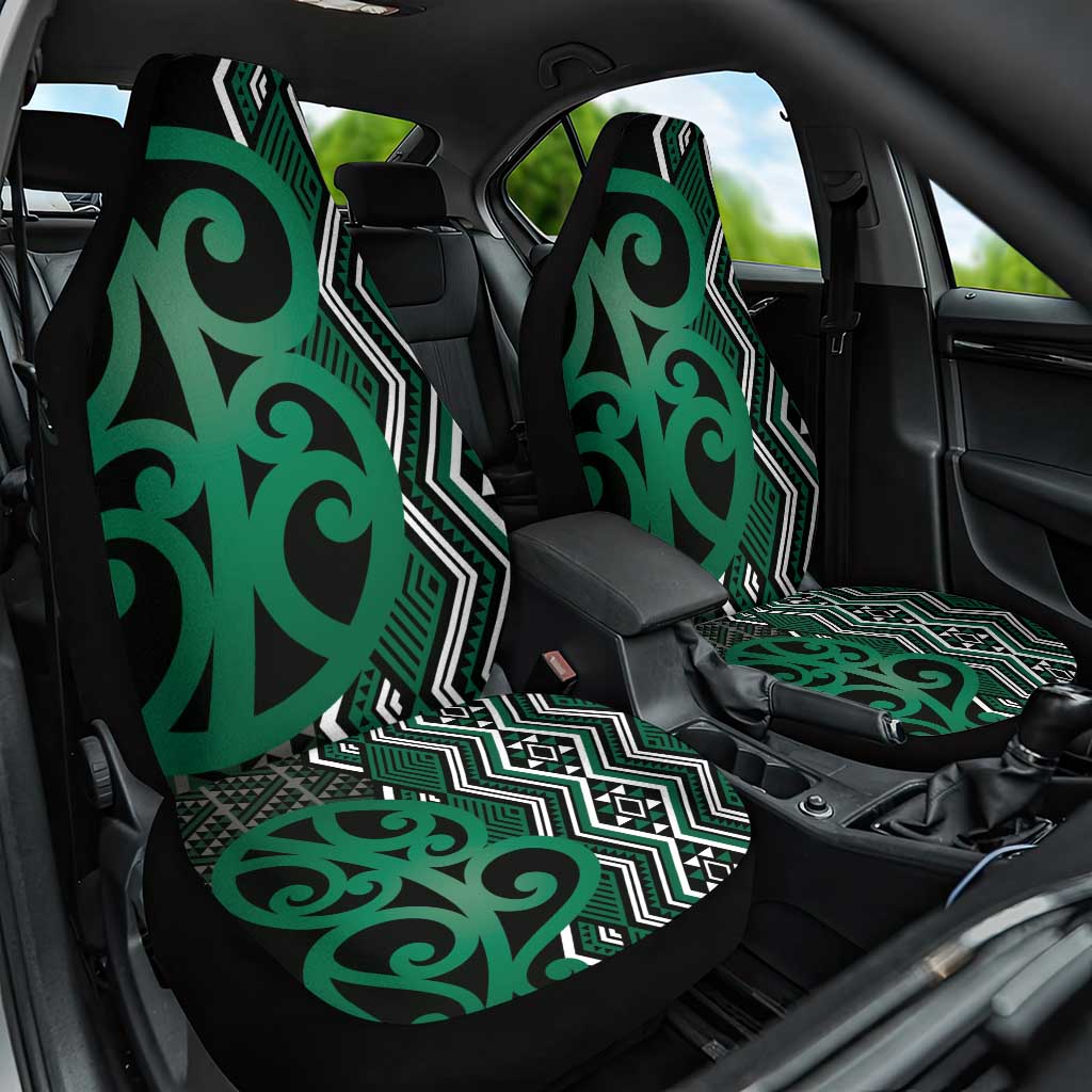 Maori Taniko Patterns Car Seat Cover Pounamu Patiki Motifs Mix Whakairo Ngaru LT7 One Size Green - Polynesian Pride
