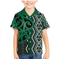 Maori Taniko Patterns Family Matching Mermaid Dress and Hawaiian Shirt Pounamu Patiki Motifs Mix Whakairo Ngaru LT7 Son's Shirt Green - Polynesian Pride