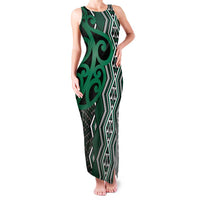 Maori Taniko Patterns Family Matching Tank Maxi Dress and Hawaiian Shirt Pounamu Patiki Motifs Mix Whakairo Ngaru LT7 Mom's Dress Green - Polynesian Pride