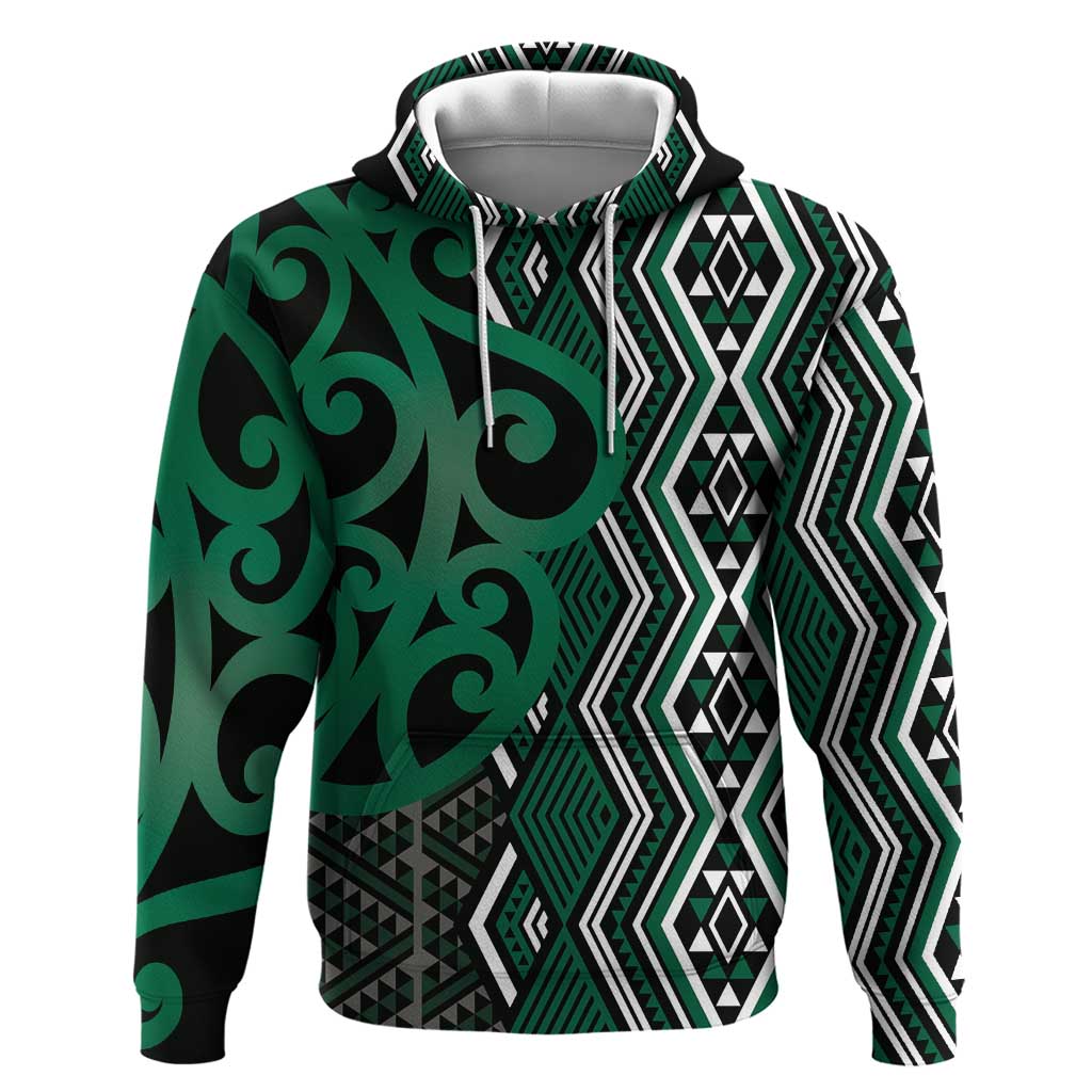 Maori Taniko Patterns Hoodie Pounamu Patiki Motifs Mix Whakairo Ngaru LT7 Pullover Hoodie Green - Polynesian Pride