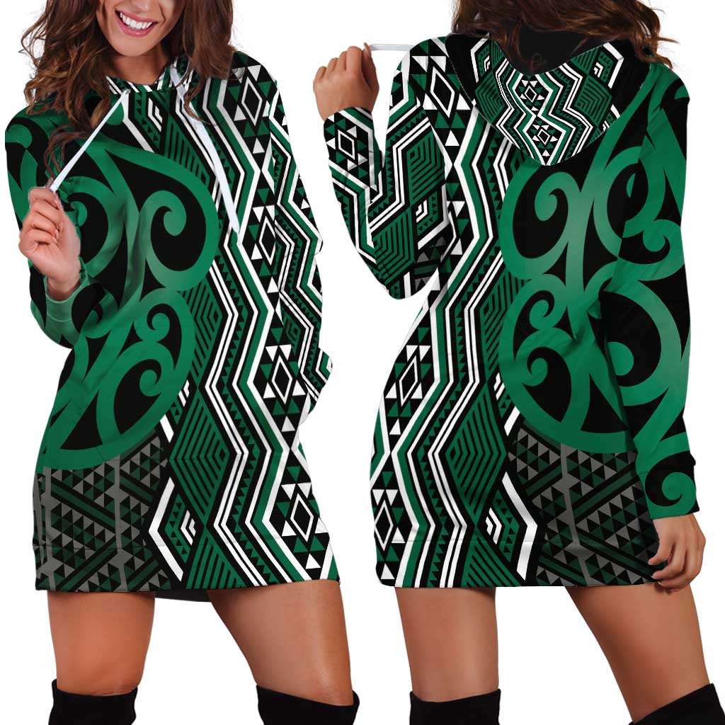 Maori Taniko Patterns Hoodie Dress Pounamu Patiki Motifs Mix Whakairo Ngaru LT7 - Polynesian Pride