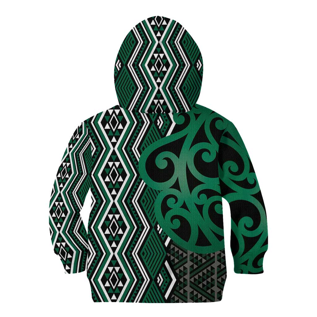 Maori Taniko Patterns Kid Hoodie Pounamu Patiki Motifs Mix Whakairo Ngaru LT7 - Polynesian Pride
