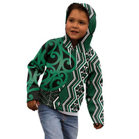 Maori Taniko Patterns Kid Hoodie Pounamu Patiki Motifs Mix Whakairo Ngaru LT7 - Polynesian Pride