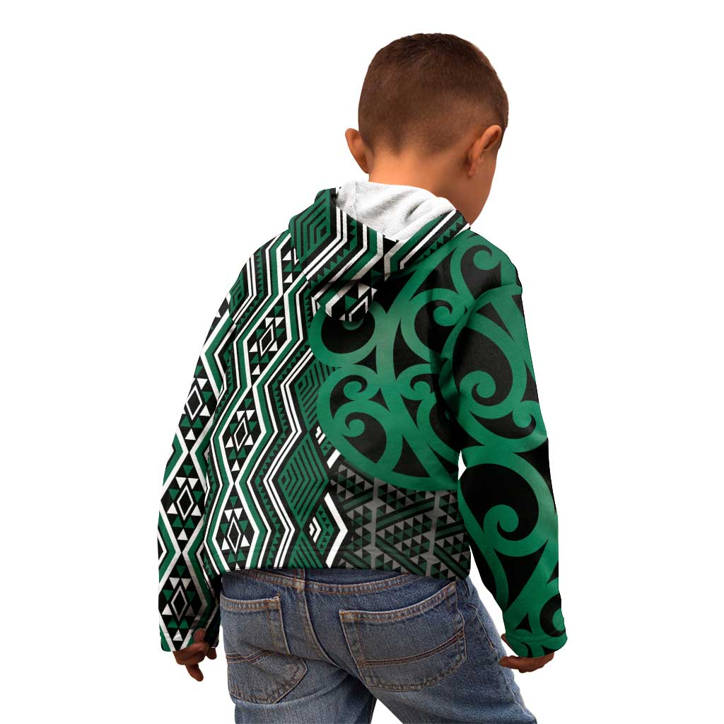 Maori Taniko Patterns Kid Hoodie Pounamu Patiki Motifs Mix Whakairo Ngaru LT7 - Polynesian Pride