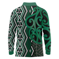 Maori Taniko Patterns Long Sleeve Polo Shirt Pounamu Patiki Motifs Mix Whakairo Ngaru LT7 - Polynesian Pride