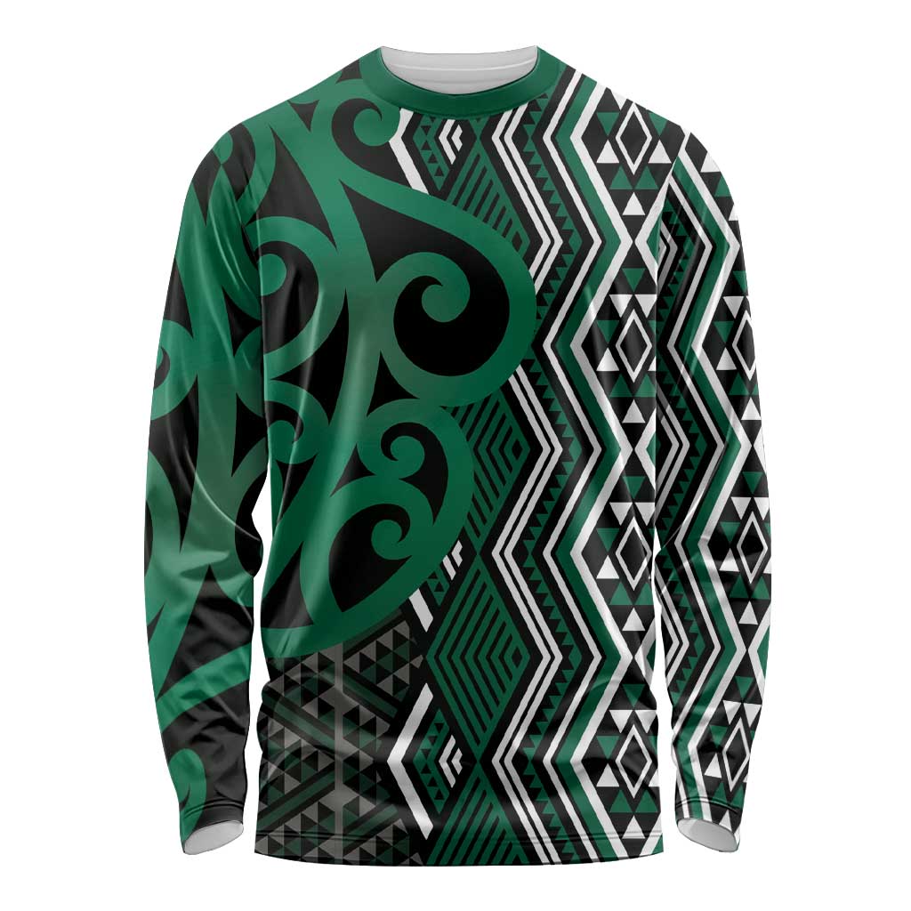 Maori Taniko Patterns Long Sleeve Shirt Pounamu Patiki Motifs Mix Whakairo Ngaru