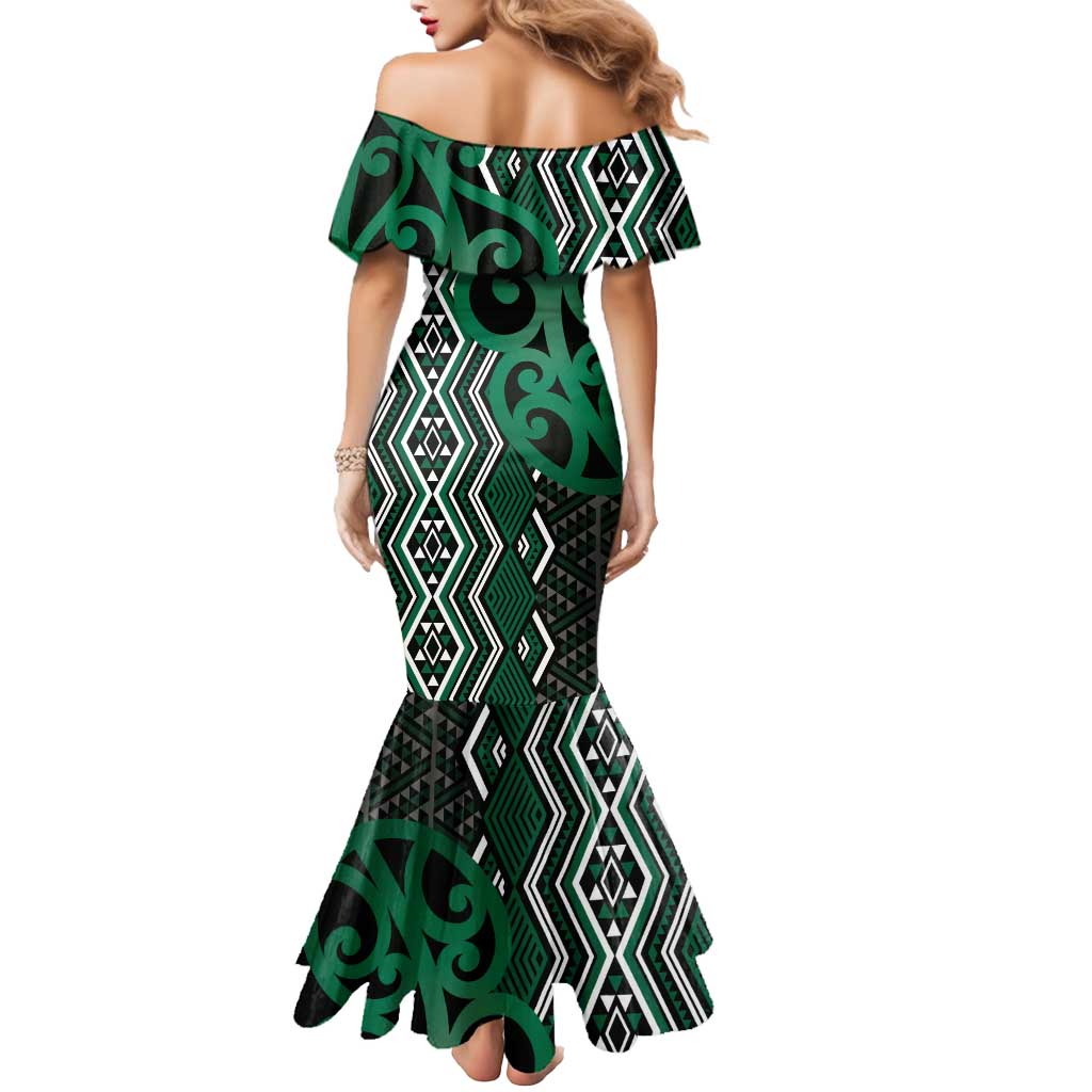 Maori Taniko Patterns Mermaid Dress Pounamu Patiki Motifs Mix Whakairo Ngaru LT7 - Polynesian Pride