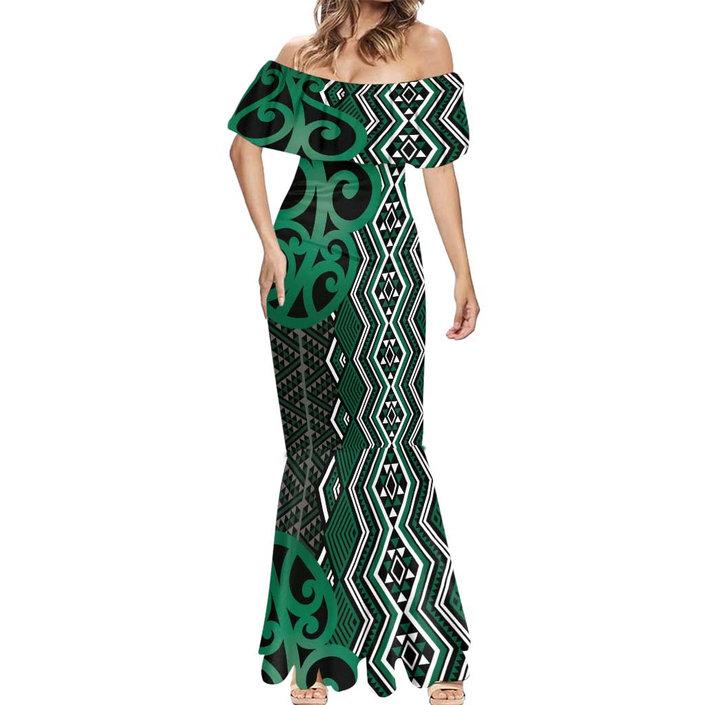 Maori Taniko Patterns Mermaid Dress Pounamu Patiki Motifs Mix Whakairo Ngaru LT7 - Polynesian Pride