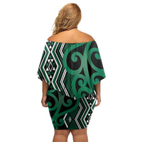 Maori Taniko Patterns Off Shoulder Short Dress Pounamu Patiki Motifs Mix Whakairo Ngaru LT7 - Polynesian Pride