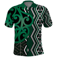 Maori Taniko Patterns Polo Shirt Pounamu Patiki Motifs Mix Whakairo Ngaru LT7 Green - Polynesian Pride