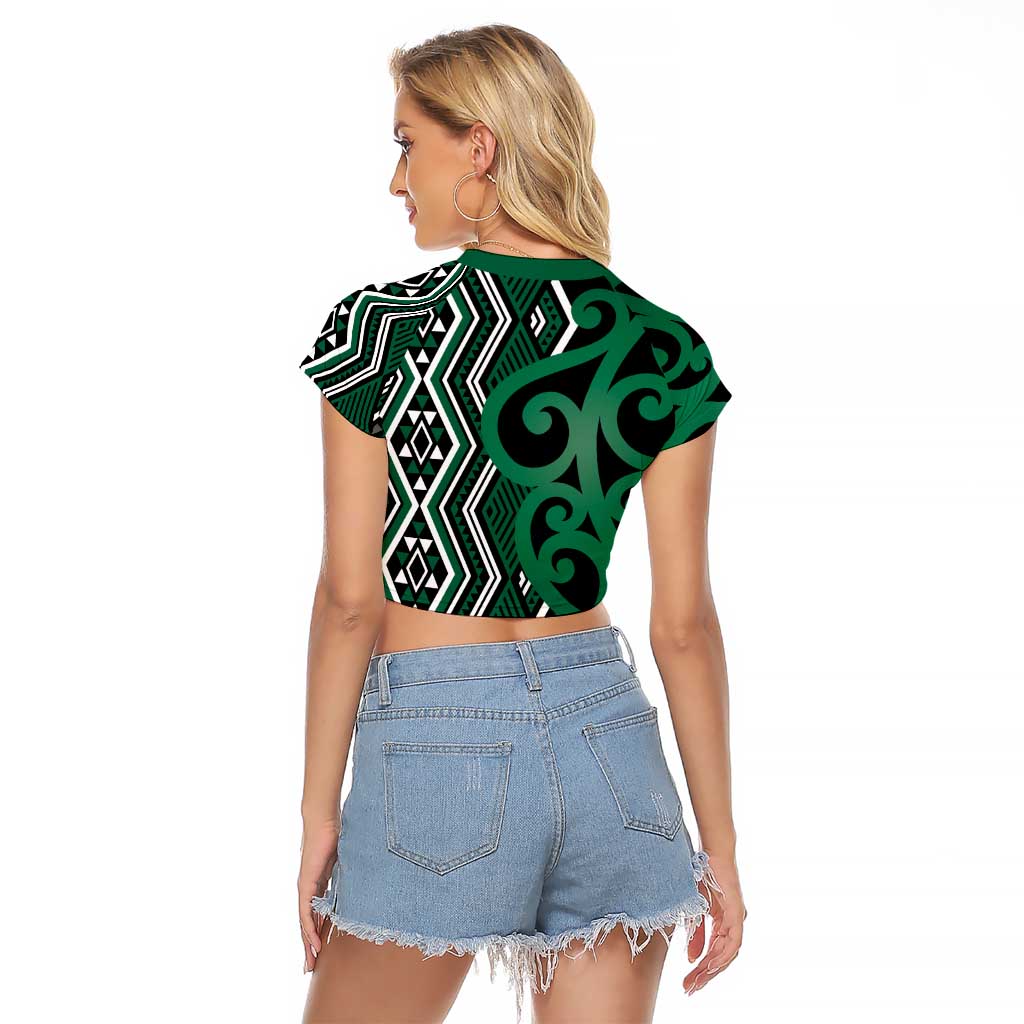Maori Taniko Patterns Raglan Cropped T Shirt Pounamu Patiki Motifs Mix Whakairo Ngaru LT7 - Polynesian Pride
