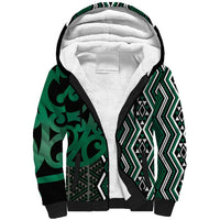 Maori Taniko Patterns Sherpa Hoodie Pounamu Patiki Motifs Mix Whakairo Ngaru LT7 Unisex Green - Polynesian Pride