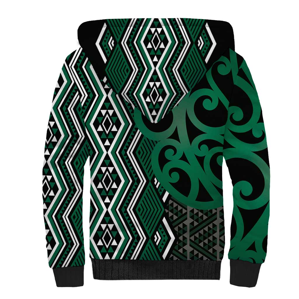 Maori Taniko Patterns Sherpa Hoodie Pounamu Patiki Motifs Mix Whakairo Ngaru LT7 - Polynesian Pride