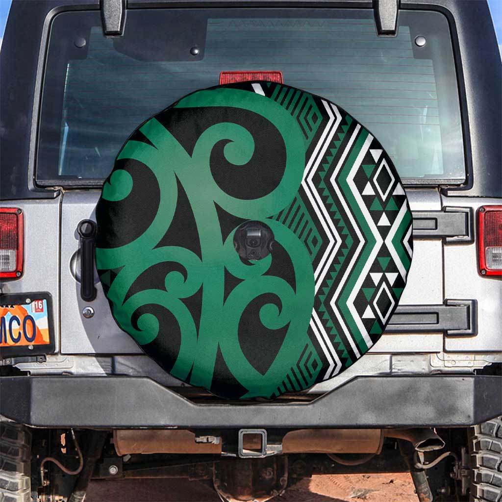 Maori Taniko Patterns Spare Tire Cover Pounamu Patiki Motifs Mix Whakairo Ngaru LT7 Green - Polynesian Pride
