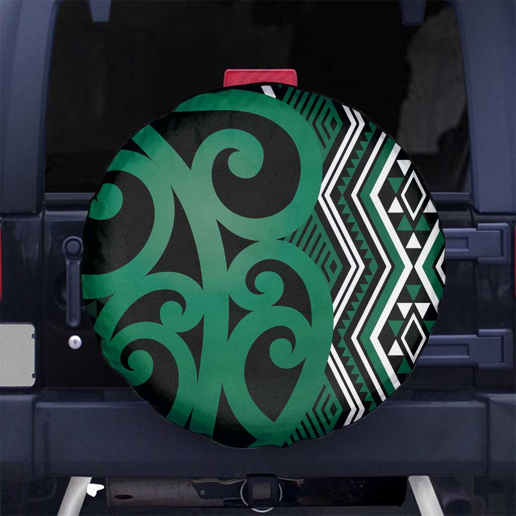 Maori Taniko Patterns Spare Tire Cover Pounamu Patiki Motifs Mix Whakairo Ngaru LT7 No hole Green - Polynesian Pride