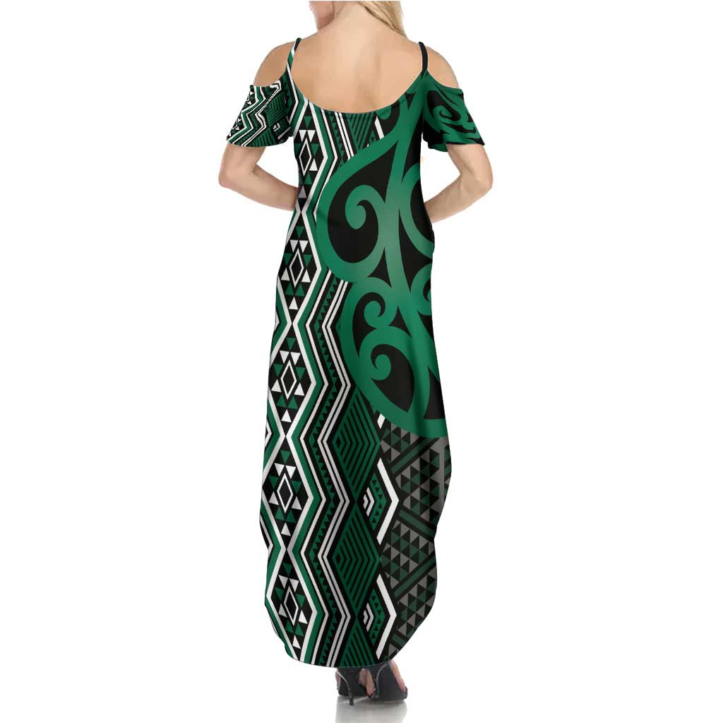 Maori Taniko Patterns Summer Maxi Dress Pounamu Patiki Motifs Mix Whakairo Ngaru LT7 - Polynesian Pride