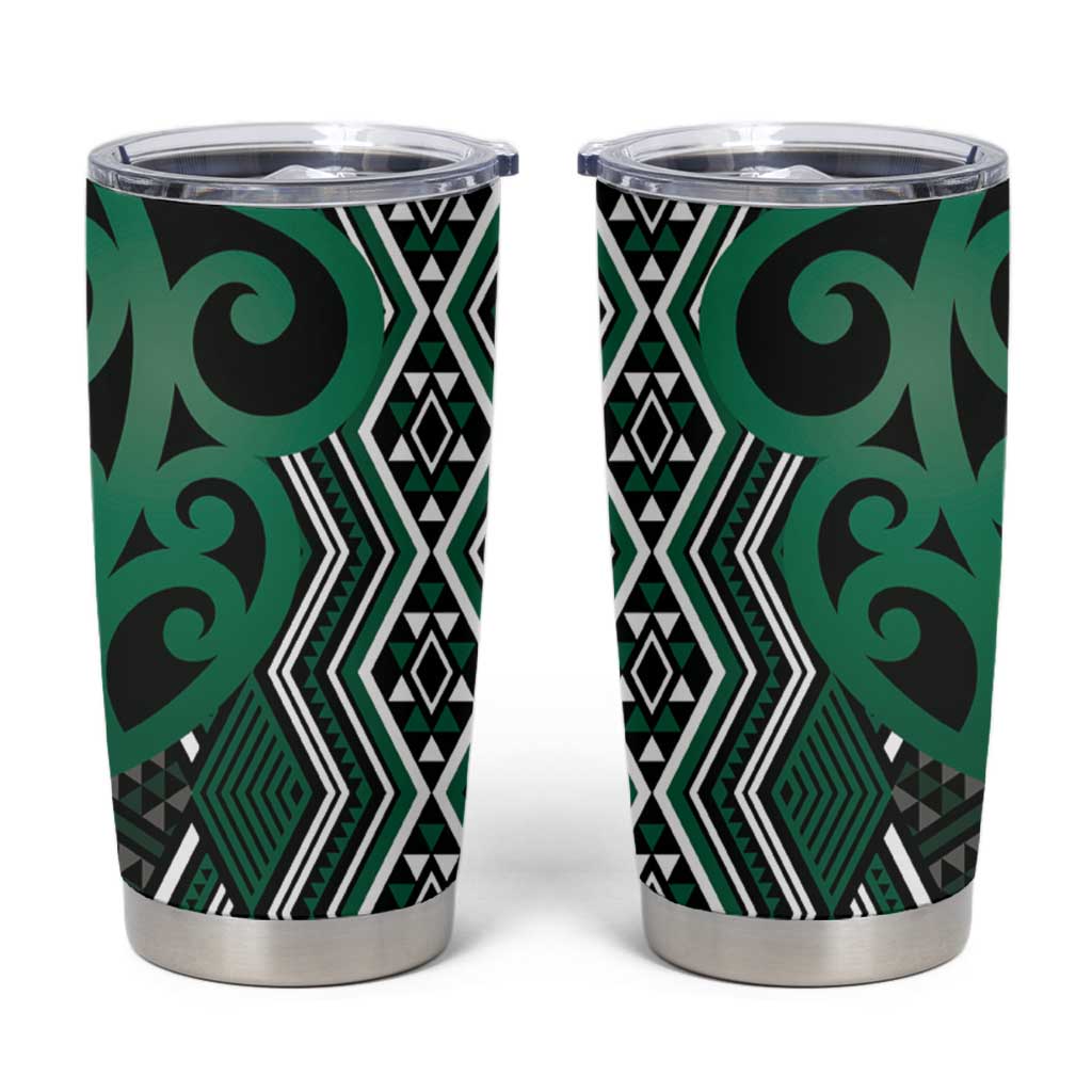 Maori Taniko Patterns Tumbler Cup Pounamu Patiki Motifs Mix Whakairo Ngaru LT7 Green - Polynesian Pride