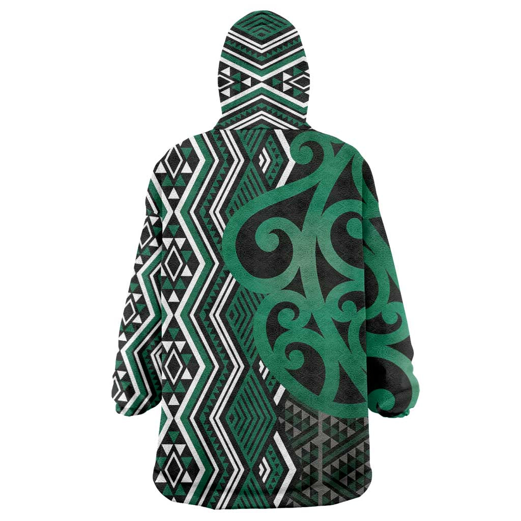 Maori Taniko Patterns Wearable Blanket Hoodie Pounamu Patiki Motifs Mix Whakairo Ngaru LT7 - Polynesian Pride
