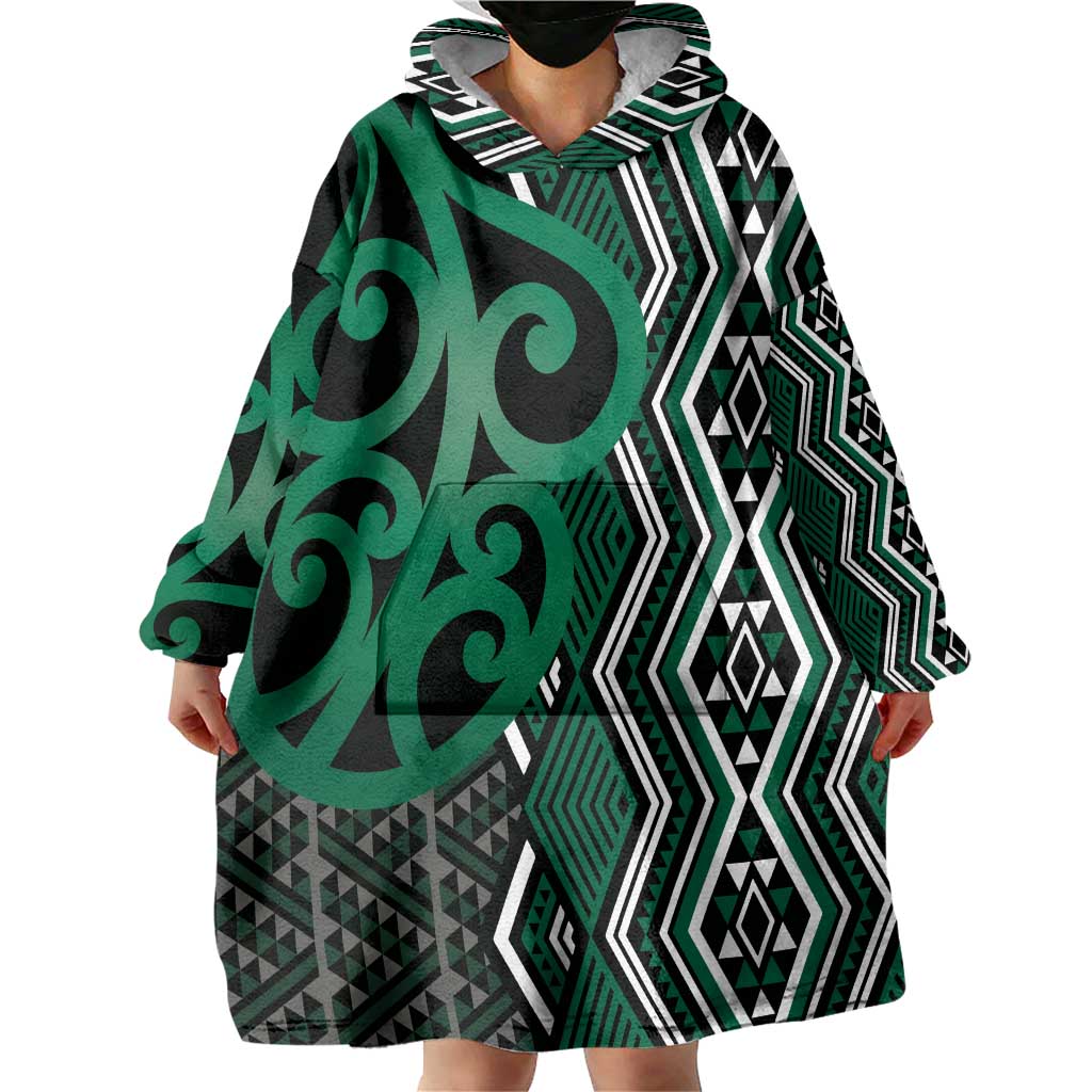 Maori Taniko Patterns Wearable Blanket Hoodie Pounamu Patiki Motifs Mix Whakairo Ngaru LT7 - Polynesian Pride