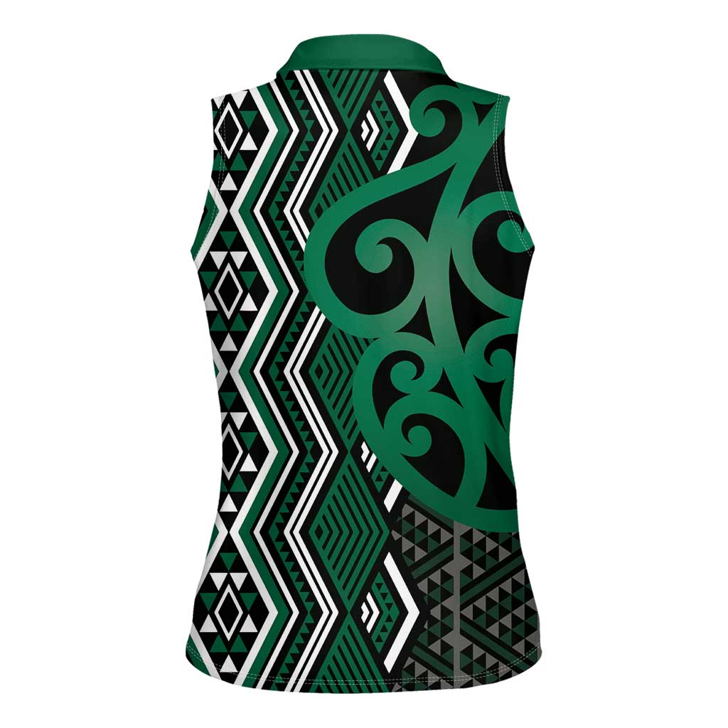 Maori Taniko Patterns Women Sleeveless Polo Shirt Pounamu Patiki Motifs Mix Whakairo Ngaru LT7 - Polynesian Pride