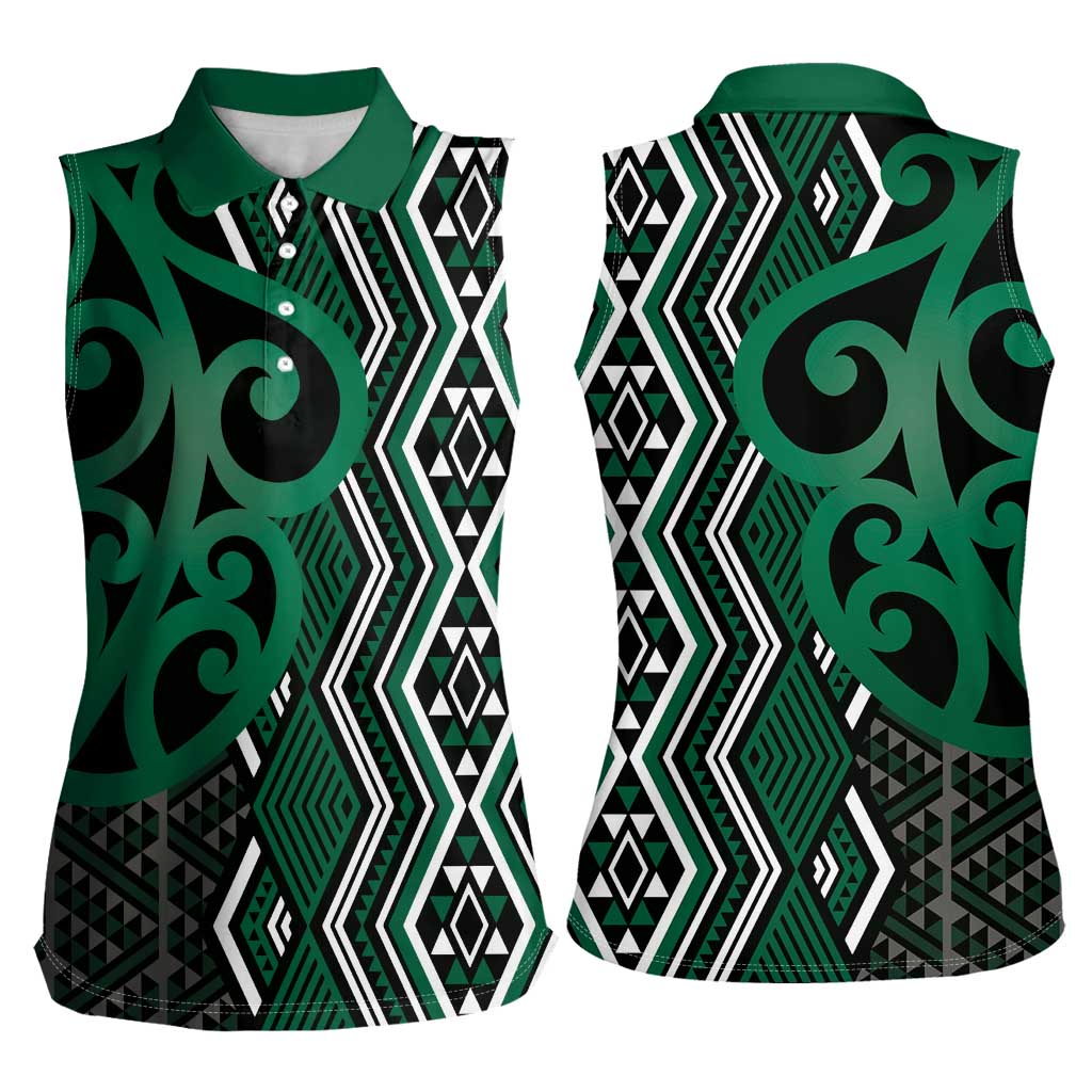 Maori Taniko Patterns Women Sleeveless Polo Shirt Pounamu Patiki Motifs Mix Whakairo Ngaru LT7 - Polynesian Pride