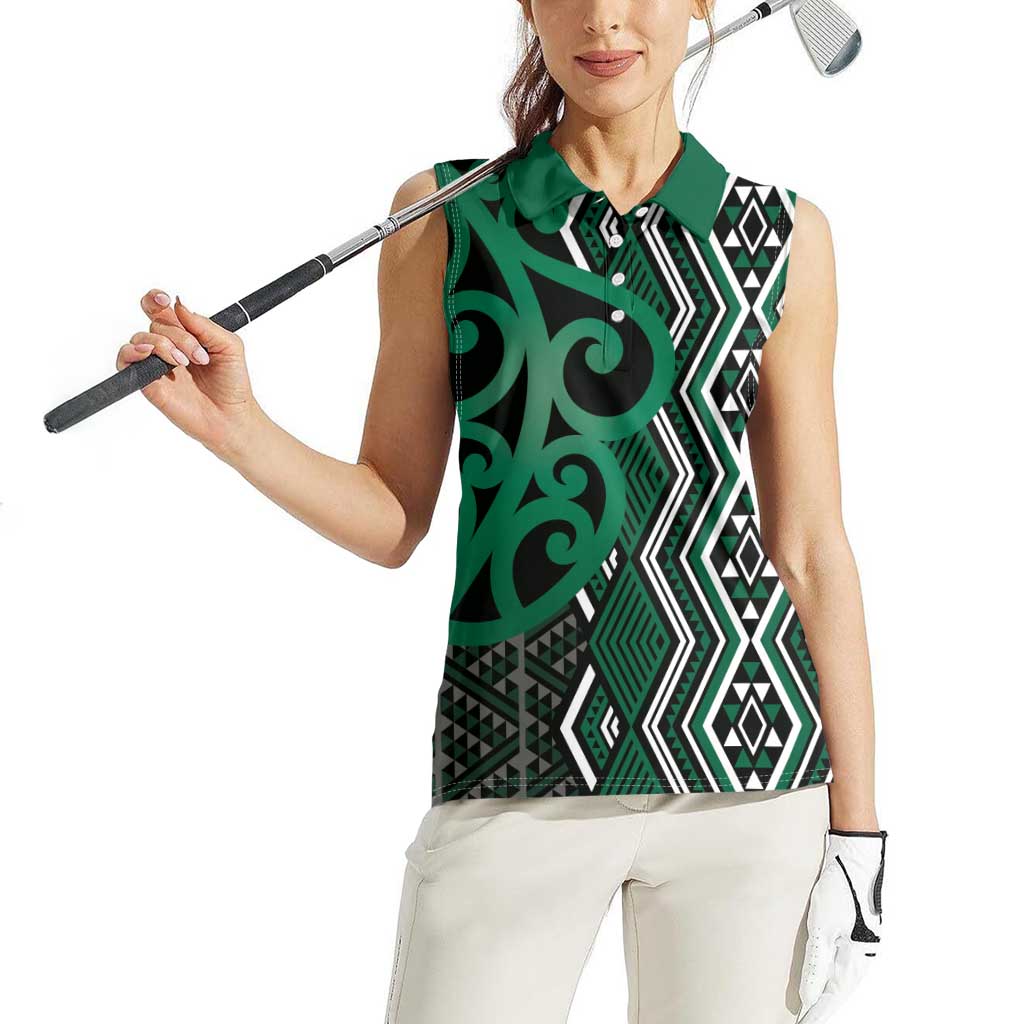 Maori Taniko Patterns Women Sleeveless Polo Shirt Pounamu Patiki Motifs Mix Whakairo Ngaru LT7 - Polynesian Pride