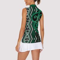 Maori Taniko Patterns Women Sleeveless Polo Shirt Pounamu Patiki Motifs Mix Whakairo Ngaru LT7 - Polynesian Pride