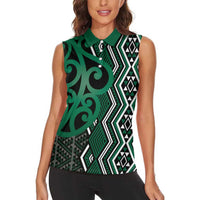 Maori Taniko Patterns Women Sleeveless Polo Shirt Pounamu Patiki Motifs Mix Whakairo Ngaru LT7 - Polynesian Pride
