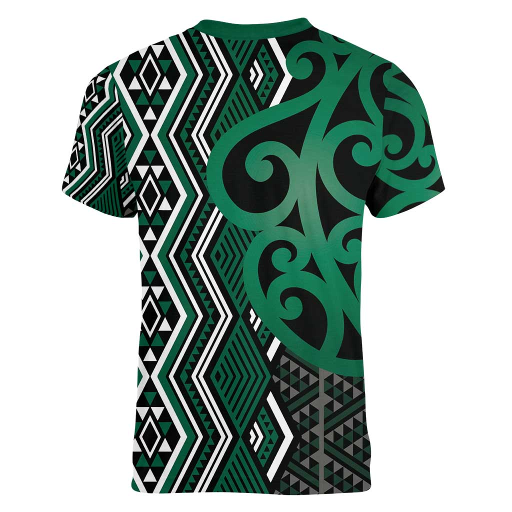 Maori Taniko Patterns Women V-Neck T-Shirt Pounamu Patiki Motifs Mix Whakairo Ngaru LT7 - Polynesian Pride