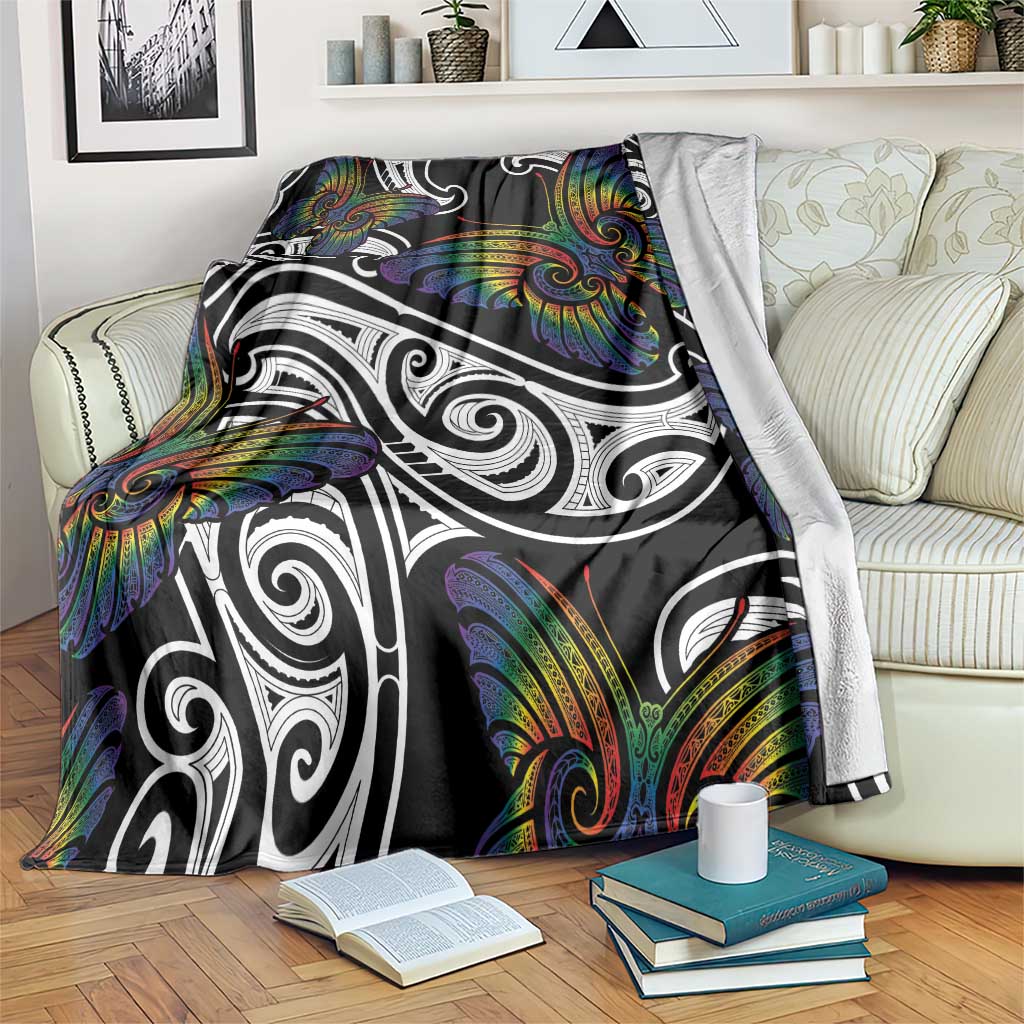 Aotearoa Takatapui Pride Blanket Rainbow Butterfly - Free To Love LT7 Black - Polynesian Pride