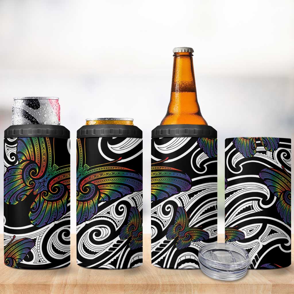 Aotearoa Takatapui Pride 4 in 1 Can Cooler Tumbler Rainbow Butterfly - Free To Love LT7 - Polynesian Pride