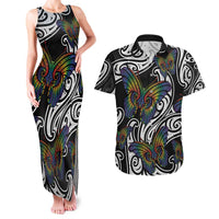 Aotearoa Takatapui Pride Couples Matching Tank Maxi Dress and Hawaiian Shirt Rainbow Butterfly - Free To Love LT7 Black - Polynesian Pride