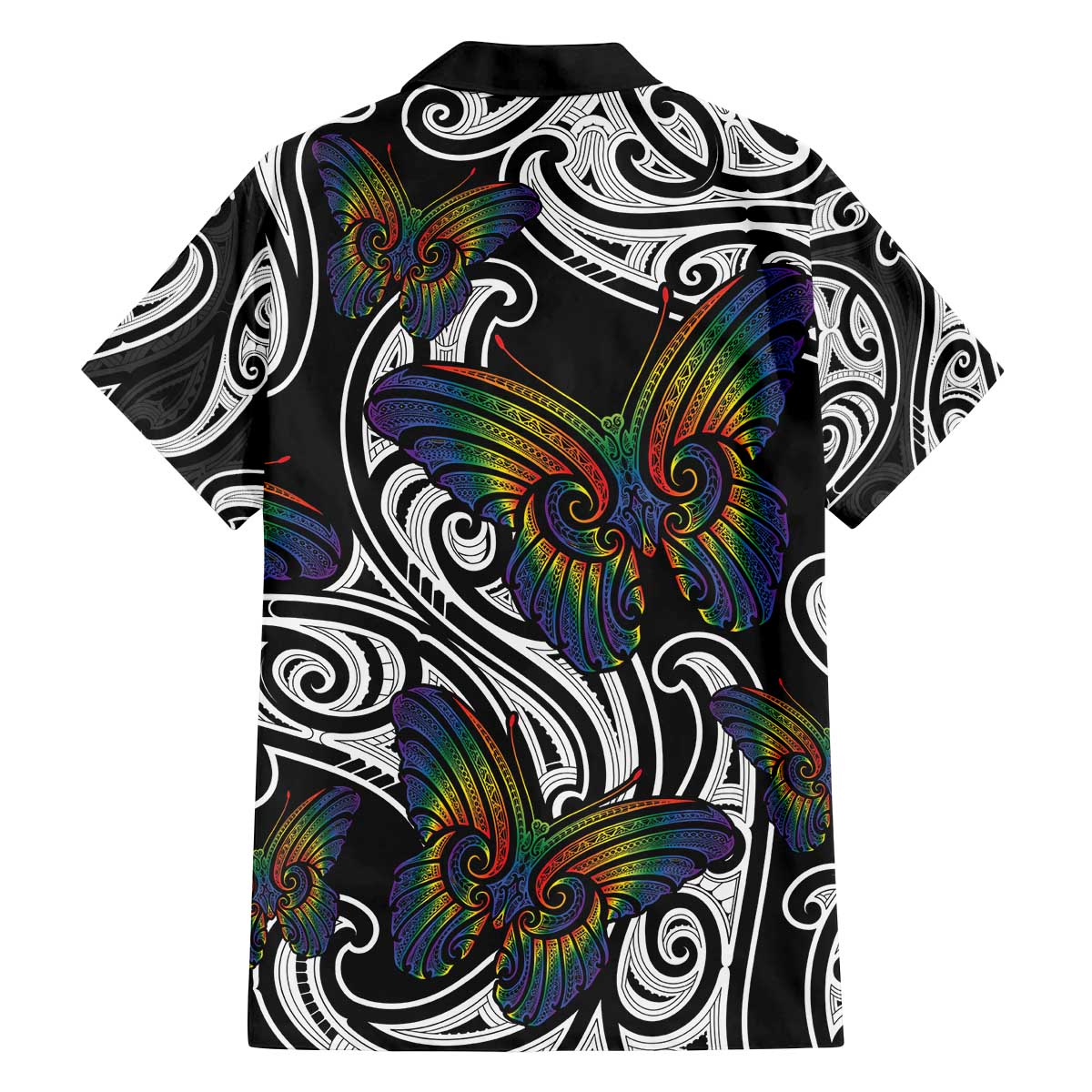 Aotearoa Takatapui Pride Family Matching Off The Shoulder Long Sleeve Dress and Hawaiian Shirt Rainbow Butterfly - Free To Love LT7 - Polynesian Pride